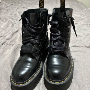 Dr. Martens Black Combat Boots with Yellow Stitching